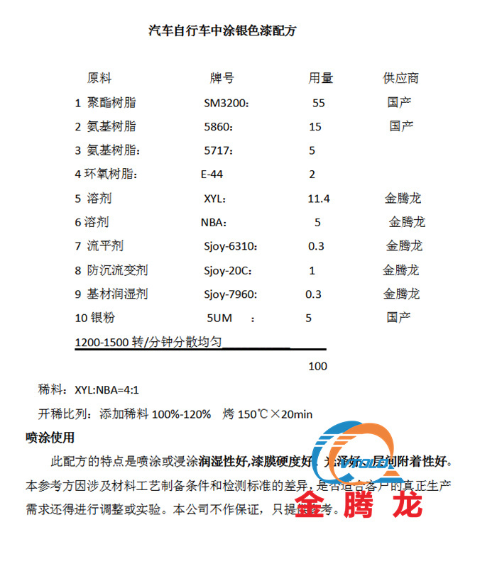 汽車自行車中涂銀色漆配方(圖1)